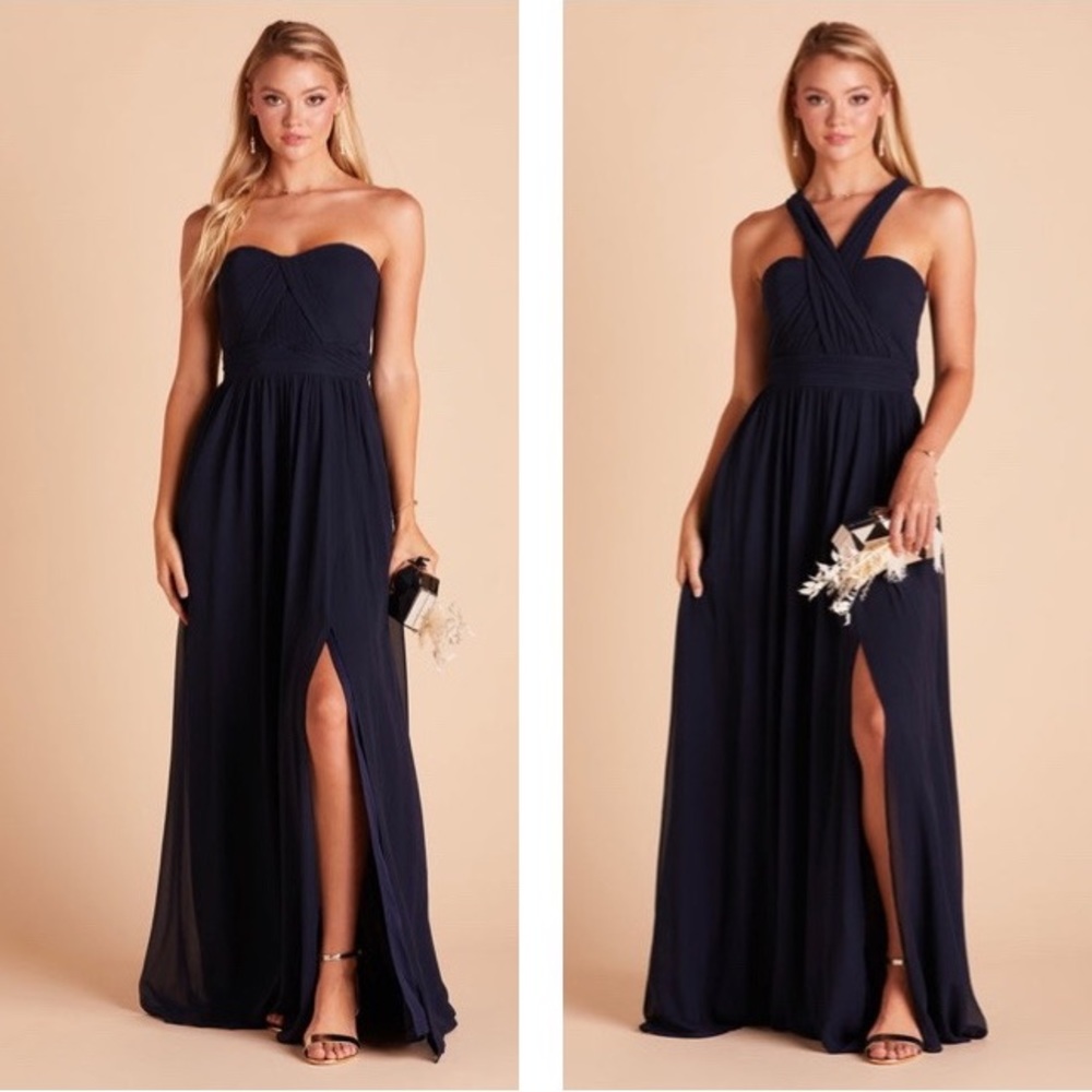 *NWT* Birdy Grey Grace Convertible Chiffon Navy Bridesmaid Dress With Slit M